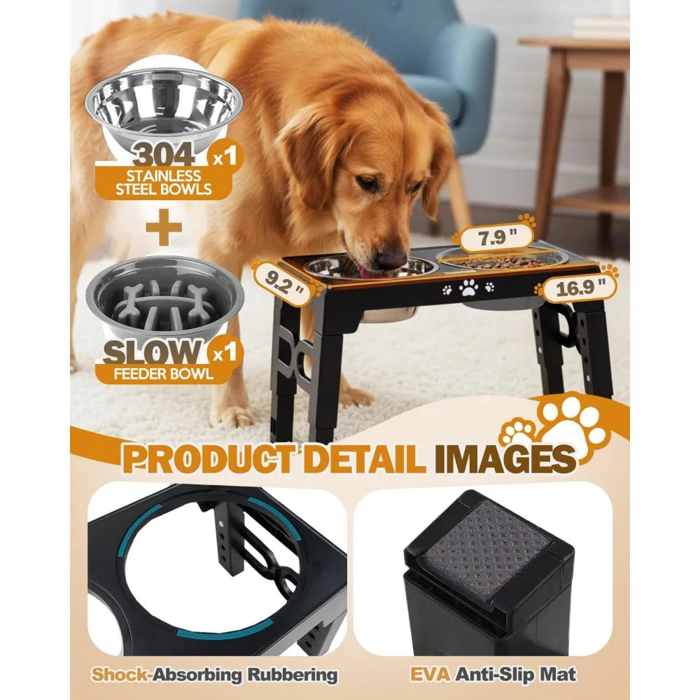 Nbvcx Adjustable Elevated Stainless Steel Dog Bowl Stand