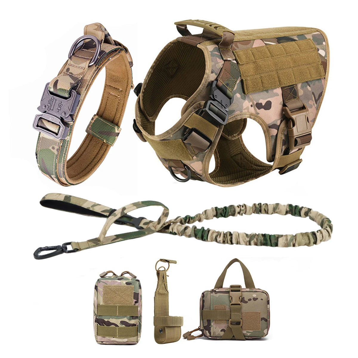 Tactical Dog Harness With Leash And Molle Pouches For Training