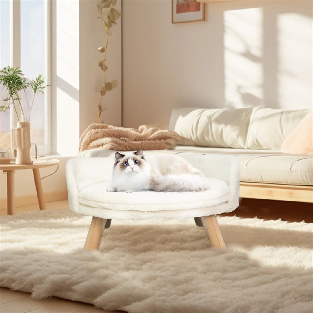 Bingopaw Waterproof Plush Cat Bed Nesting Chair With Wood Legs