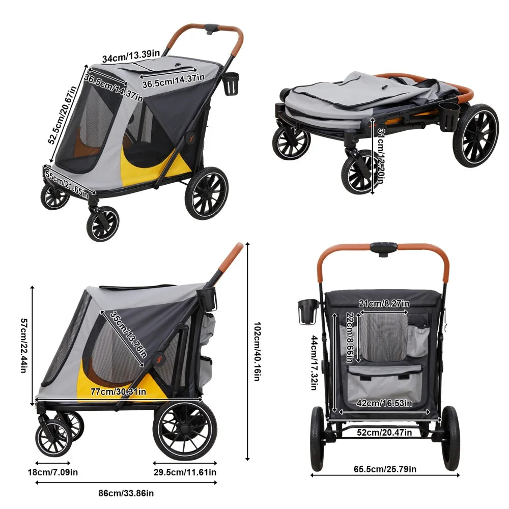 Foldable Pet Dog Stroller With Removable Cushion And Cup Holder