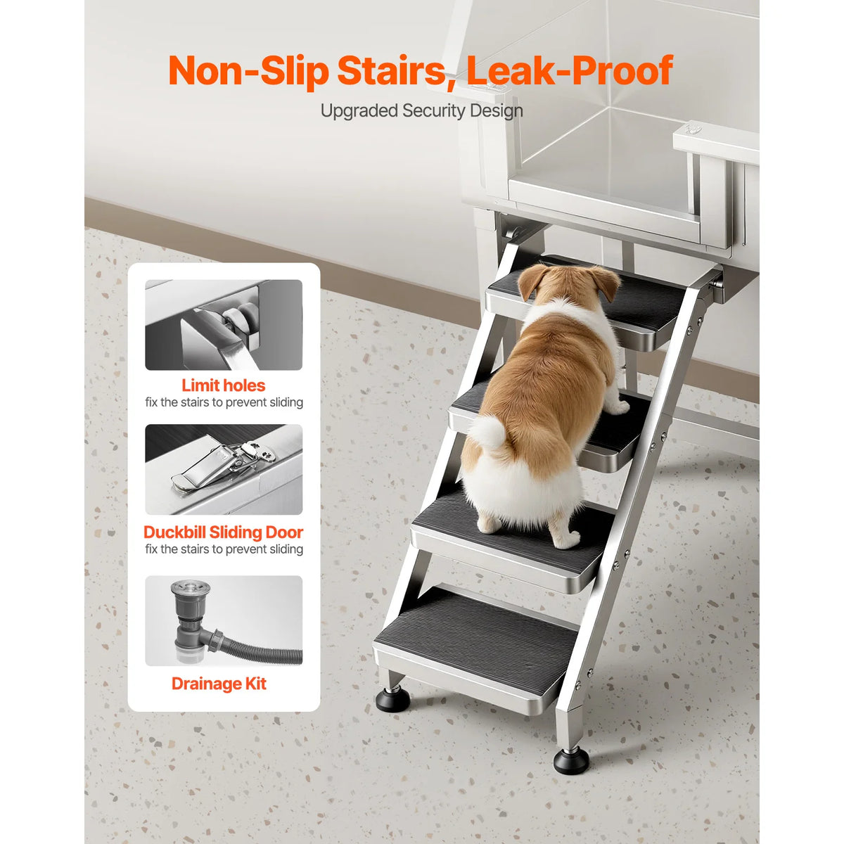 SucceBuy Stainless Steel Dog Washing Station With Shower Faucet Soap Holder