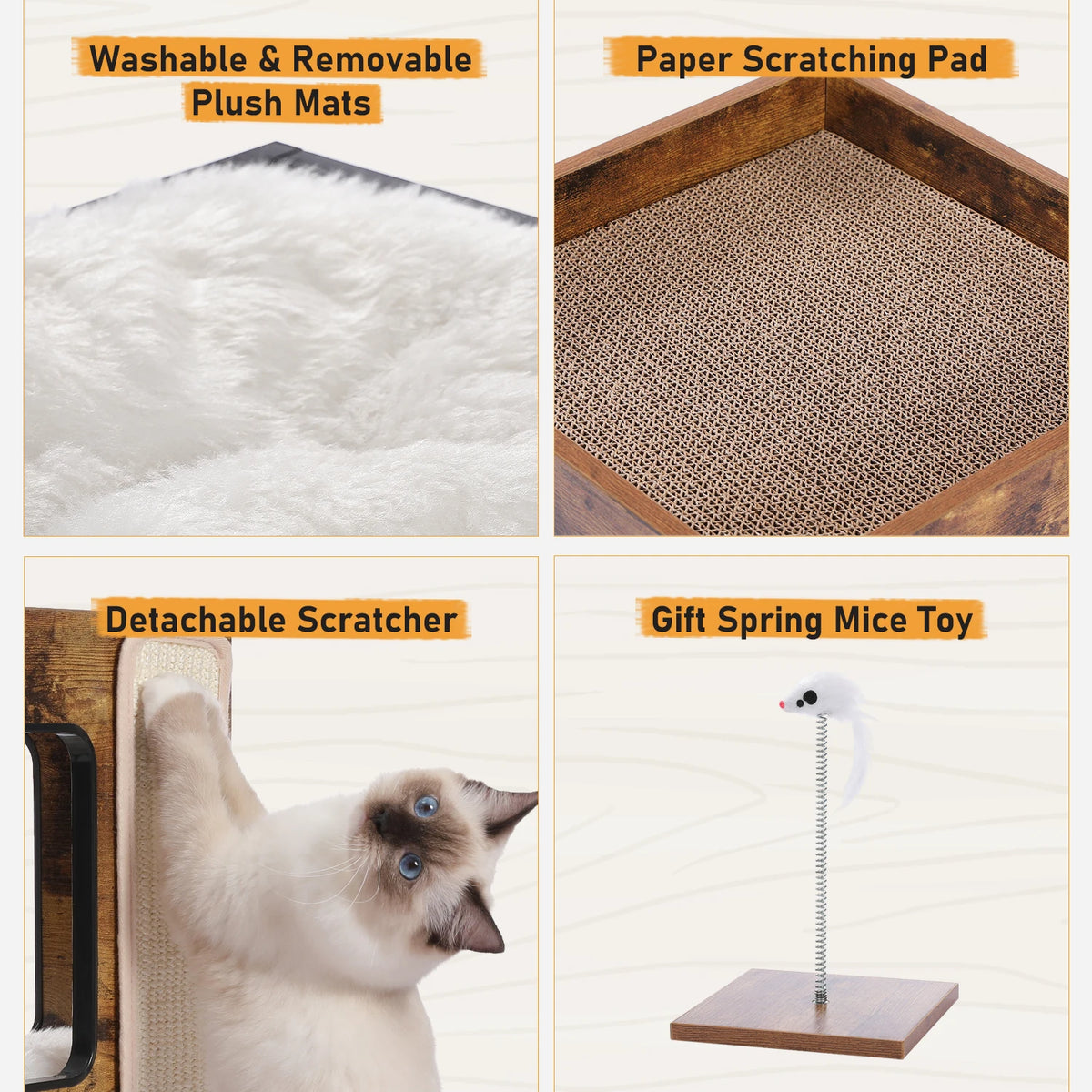 PAWZ Road Wood Cat Condo Tree House With Scratching Pad