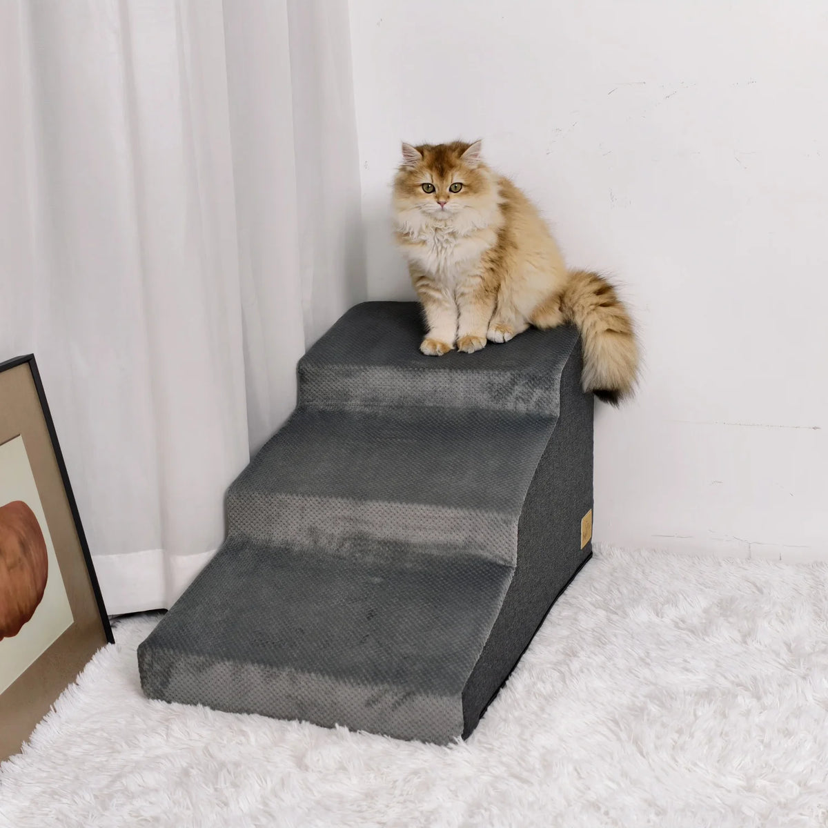 Balanced 3 Step Dog Stairs With Washable Fabric Cover