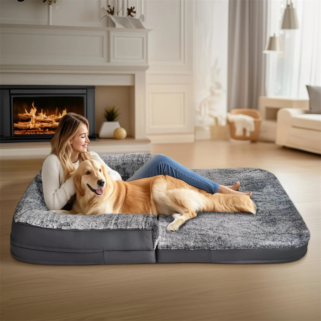 BINGOPAW Giant Foldable Orthopedic Dog Bed With Plush Removable Cover