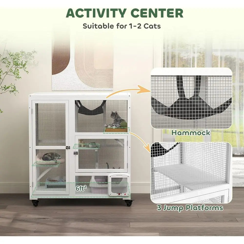 Multi Level Indoor Cat House Enclosure With Platform And Hammock