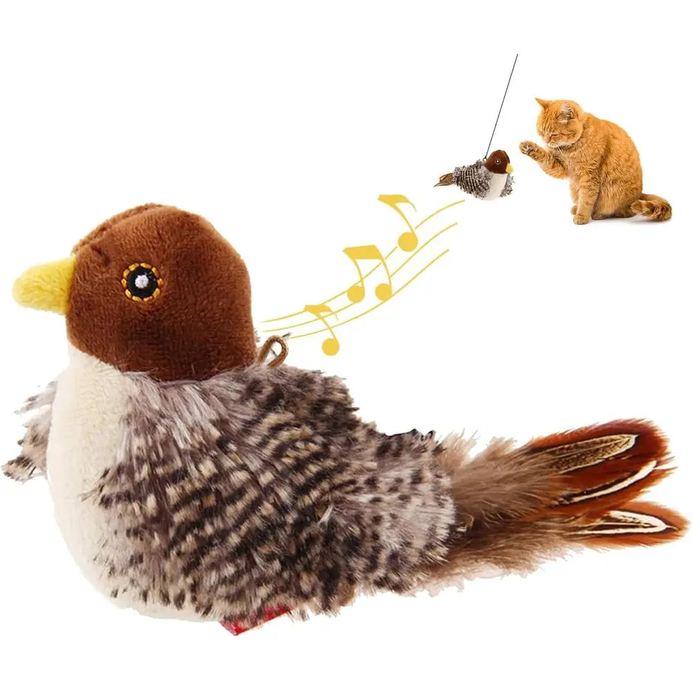 Interactive Automatic Chirping Bird Cat Toy With Feather Tail