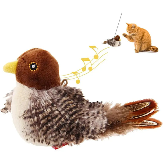 Interactive Automatic Chirping Bird Cat Toy With Feather Tail