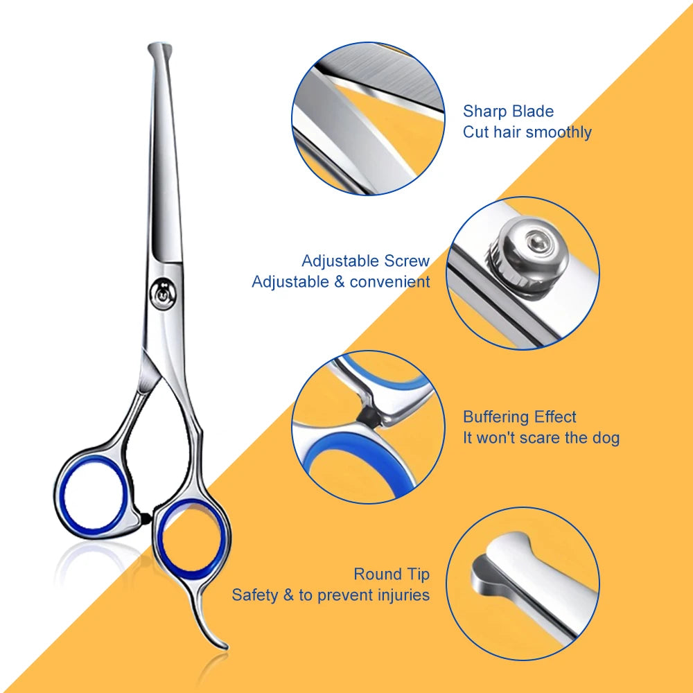 Stainless Steel Dog Grooming Scissors 7 in 1 Safety Tip