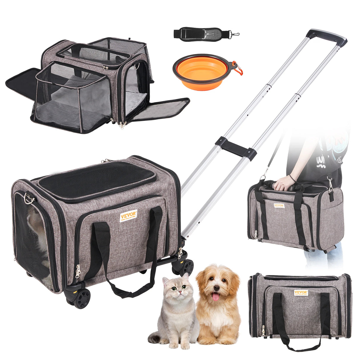 Wheeled Pet Carrier Backpack With Telescopic Handle For Pets