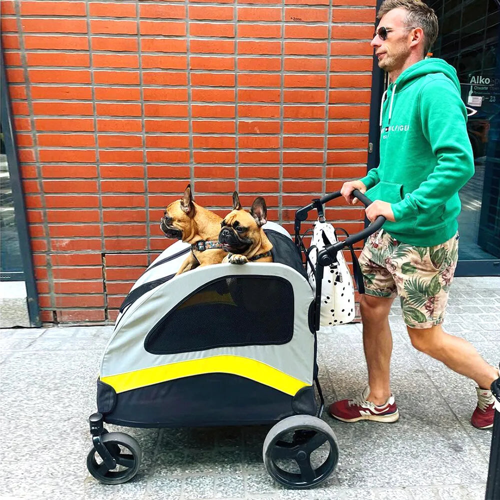 Foldable Four Wheel Pet Stroller Breathable Metal Dog Jogger