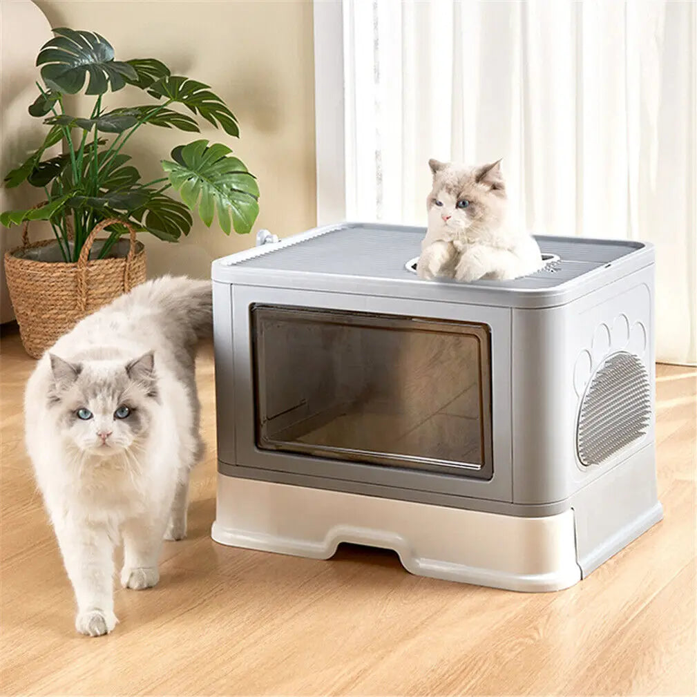 Foldable Cat Litter Box With Front Entry And Top Exit