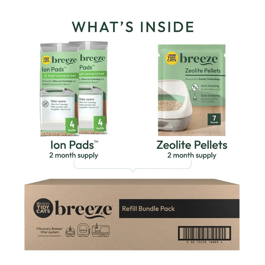Purina Tidy Cats Breeze Zeolite Pellets Ion Pads Lemongrass Scent