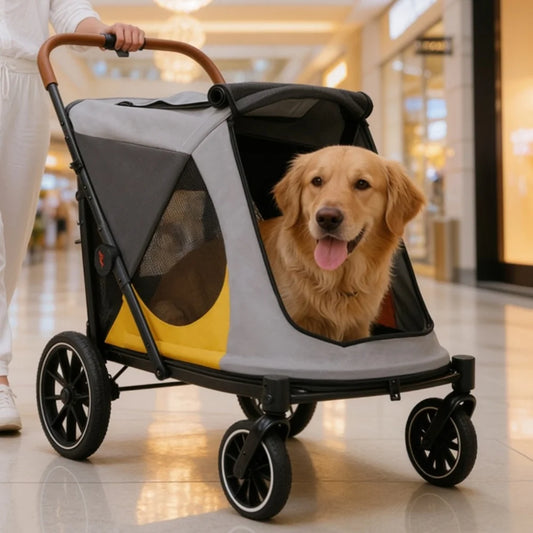 Foldable Pet Dog Stroller With Removable Cushion And Cup Holder