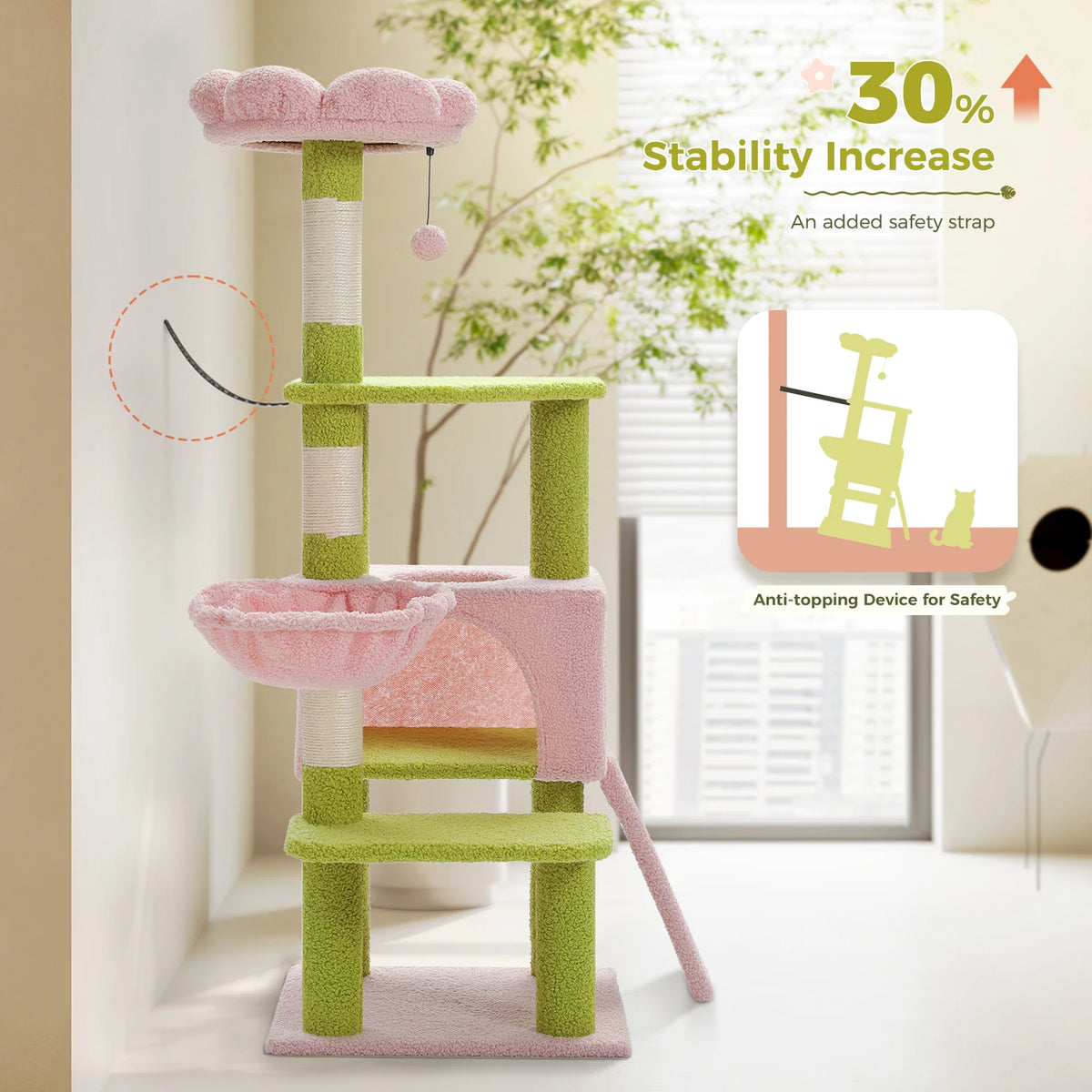 PEQULTI Flower Cat Tree Multi-Level Cat Tower With Scratching Posts
