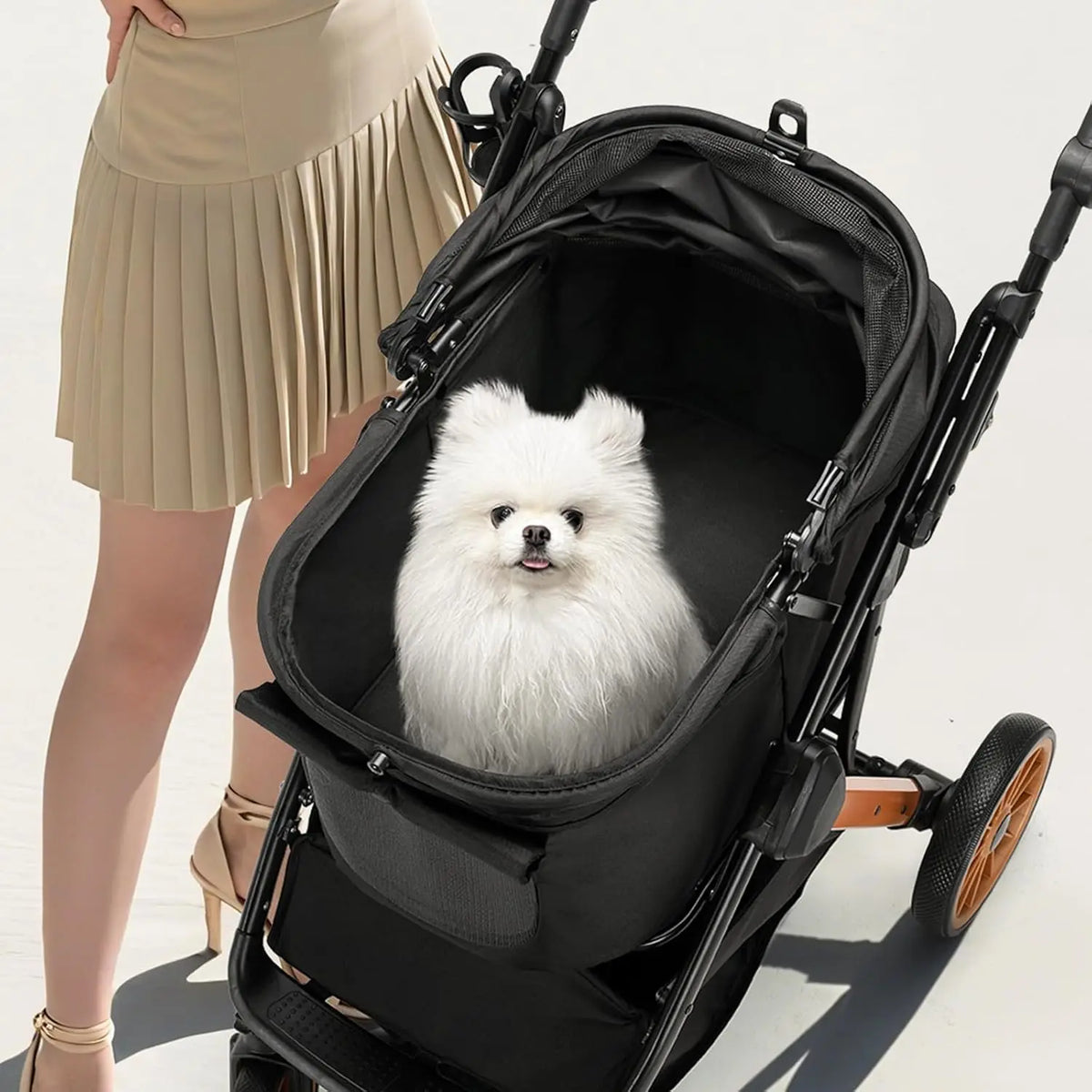 Breathable Foldable Dog Stroller With Height Adjustable Frame