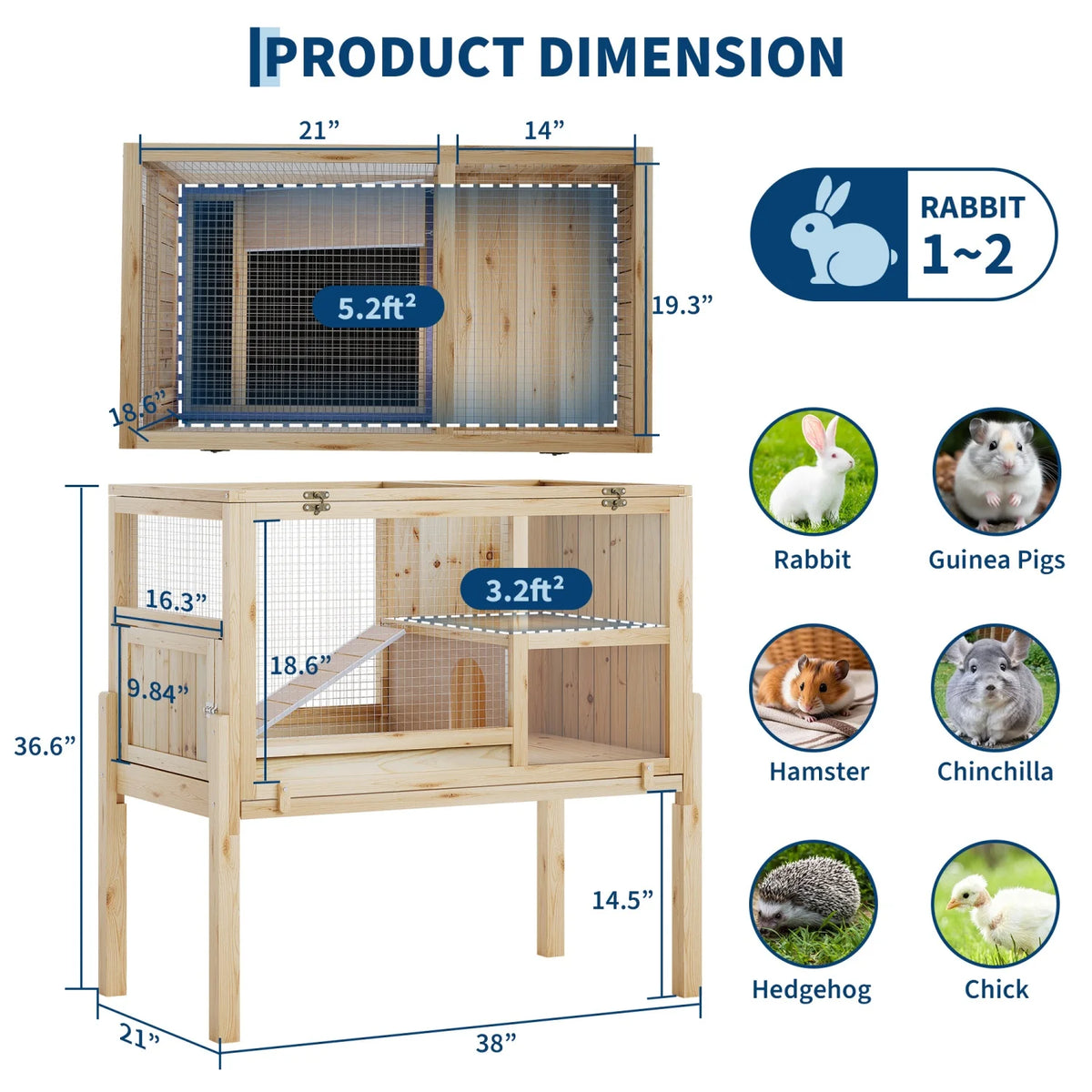 HiMISS Wooden Two Story Guinea Pig Hutch With Pull Tray