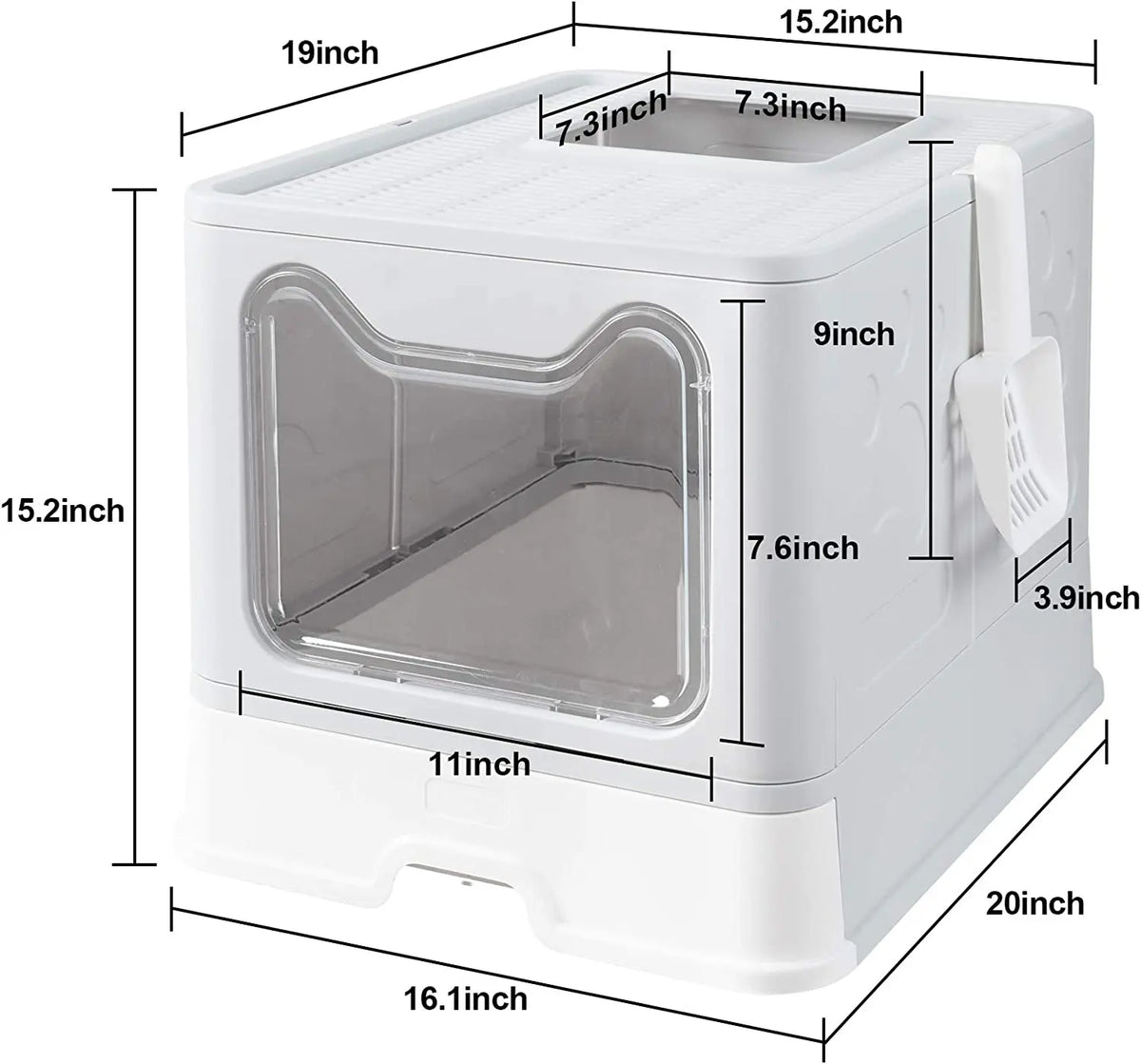 Hooded Cat Litter Box With Scoop And Foldable Drawer