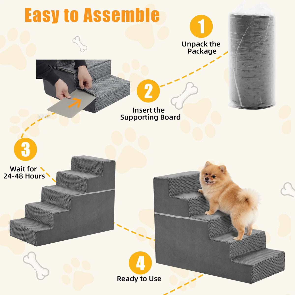 Curved Foam Dog Stairs Ramp With Non Slip Climbing Steps