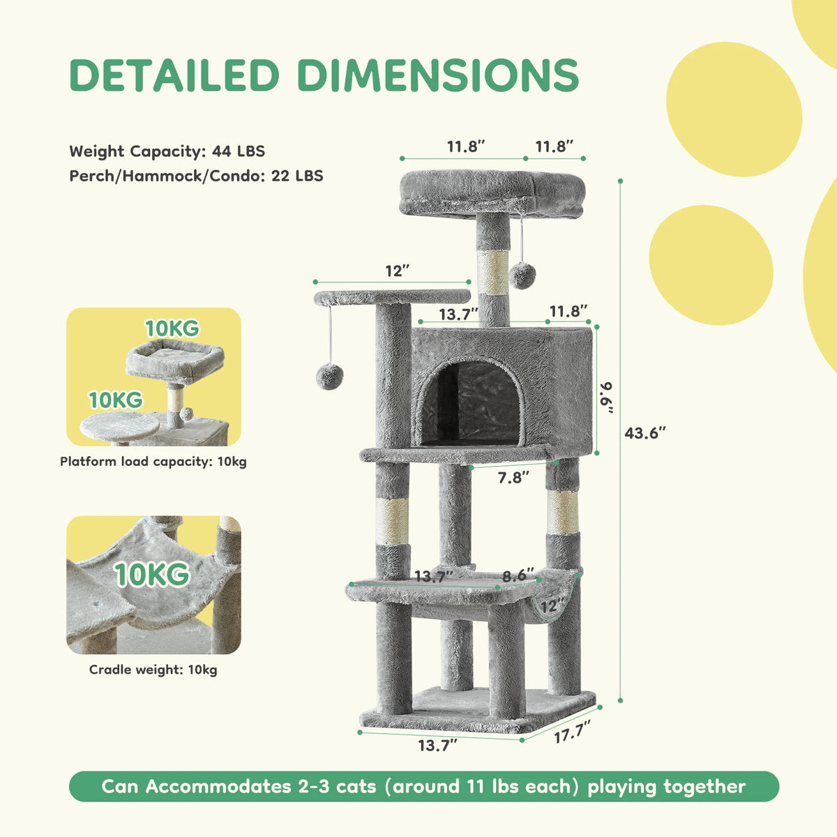 JHK Multi-Cat Cat Tree Climbing Tower With Sisal Posts