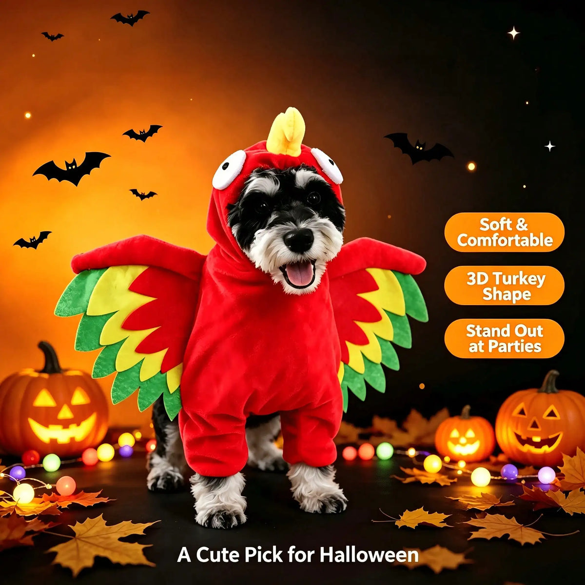Halloween Turkey Standing Costume With Colorful 3D Wings For Pets