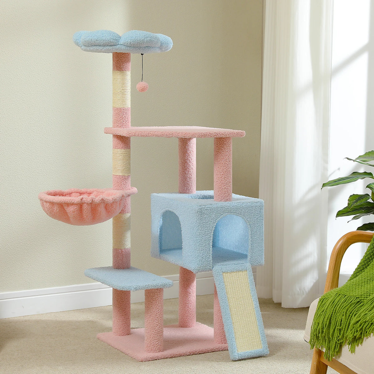 PEQULTI Flower Cat Tree Multi-Level Cat Tower With Scratching Posts
