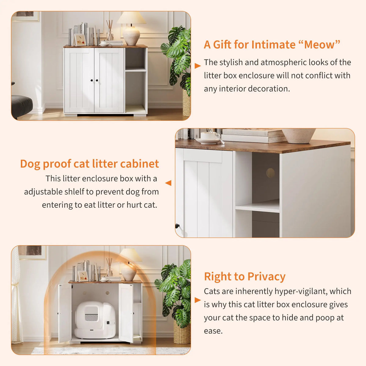 HiMISS Wooden Dog Proof Cat Litter Enclosure With Power Outlet