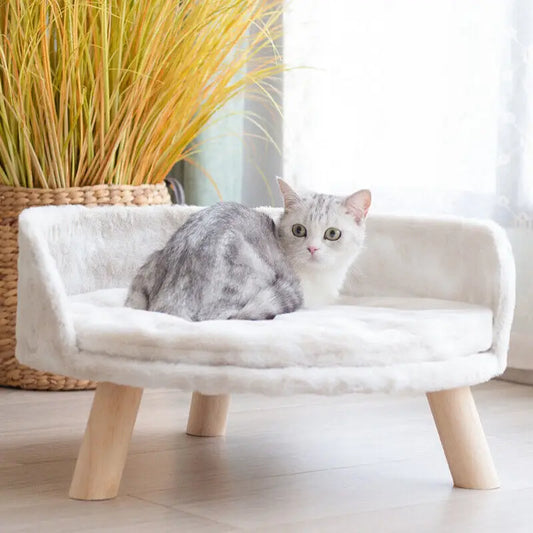 Luxurious Plush Cat Bed With Cushion Pad And Wooden Legs
