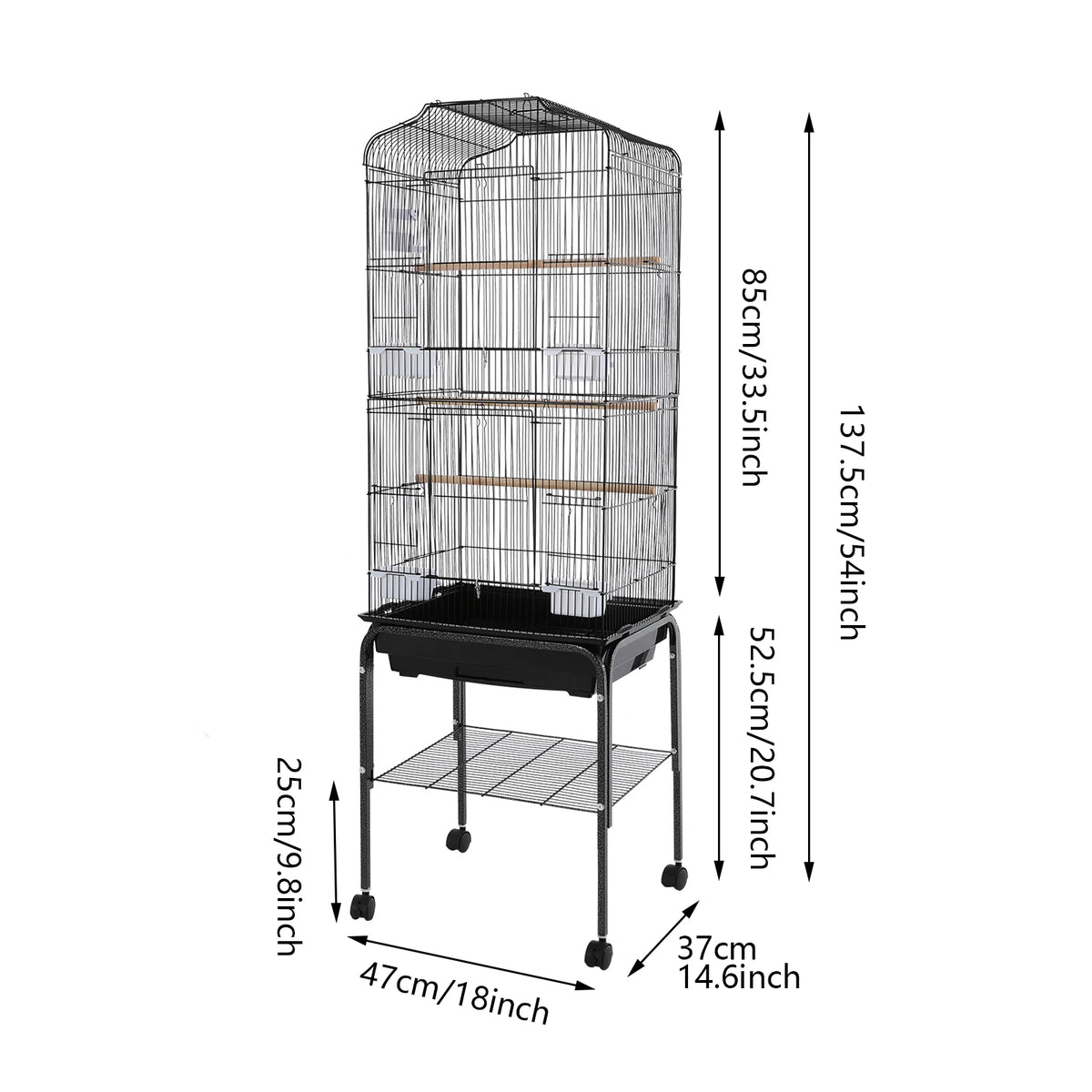 Large White Black Flight Bird Cage Stand For Cockatiel Parrot Finches