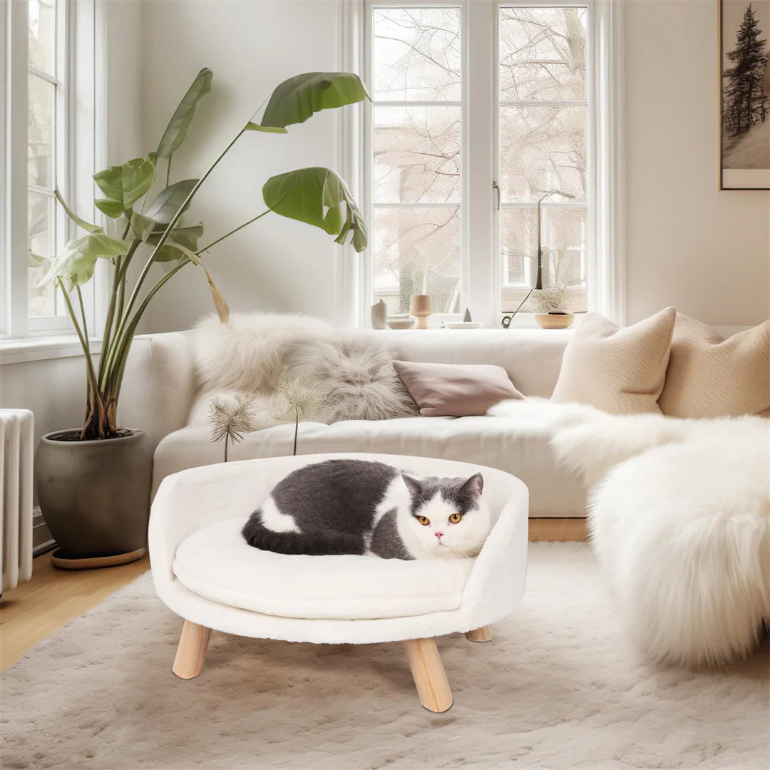 Bingopaw Waterproof Plush Cat Bed Nesting Chair With Wood Legs