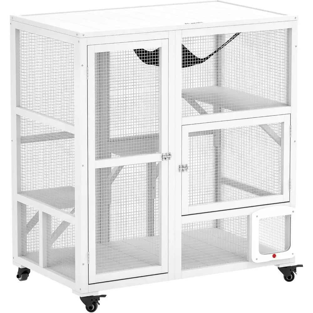 Multi Level Indoor Cat House Enclosure With Platform And Hammock