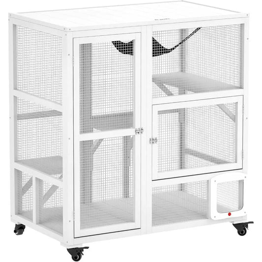 Multi Level Indoor Cat House Enclosure With Platform And Hammock