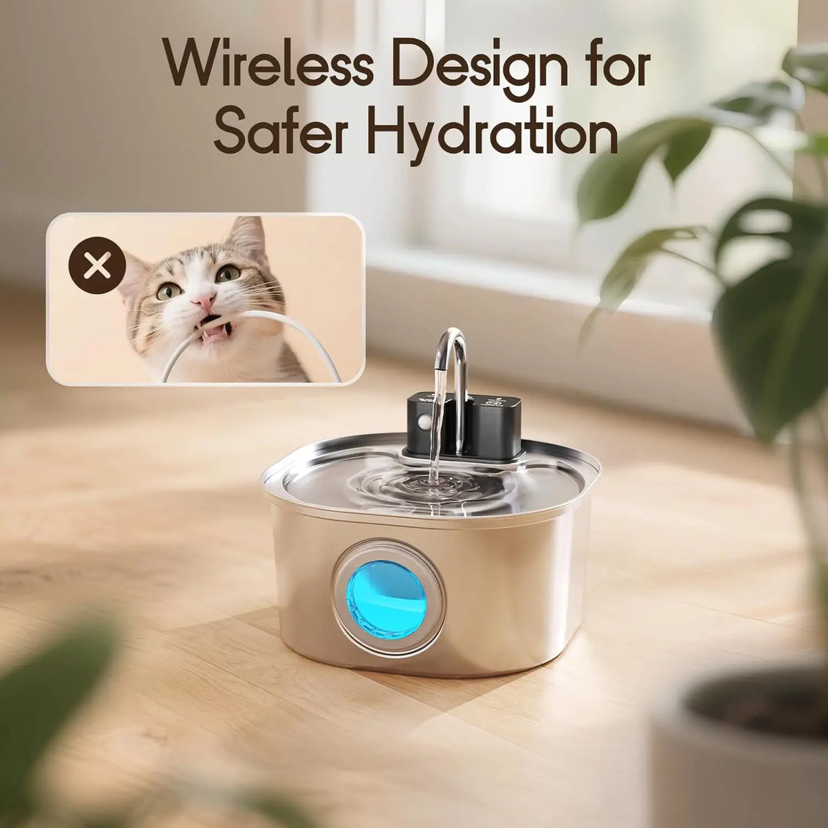 Automatic Stainless Steel Pet Water Fountain With Motion Sensor