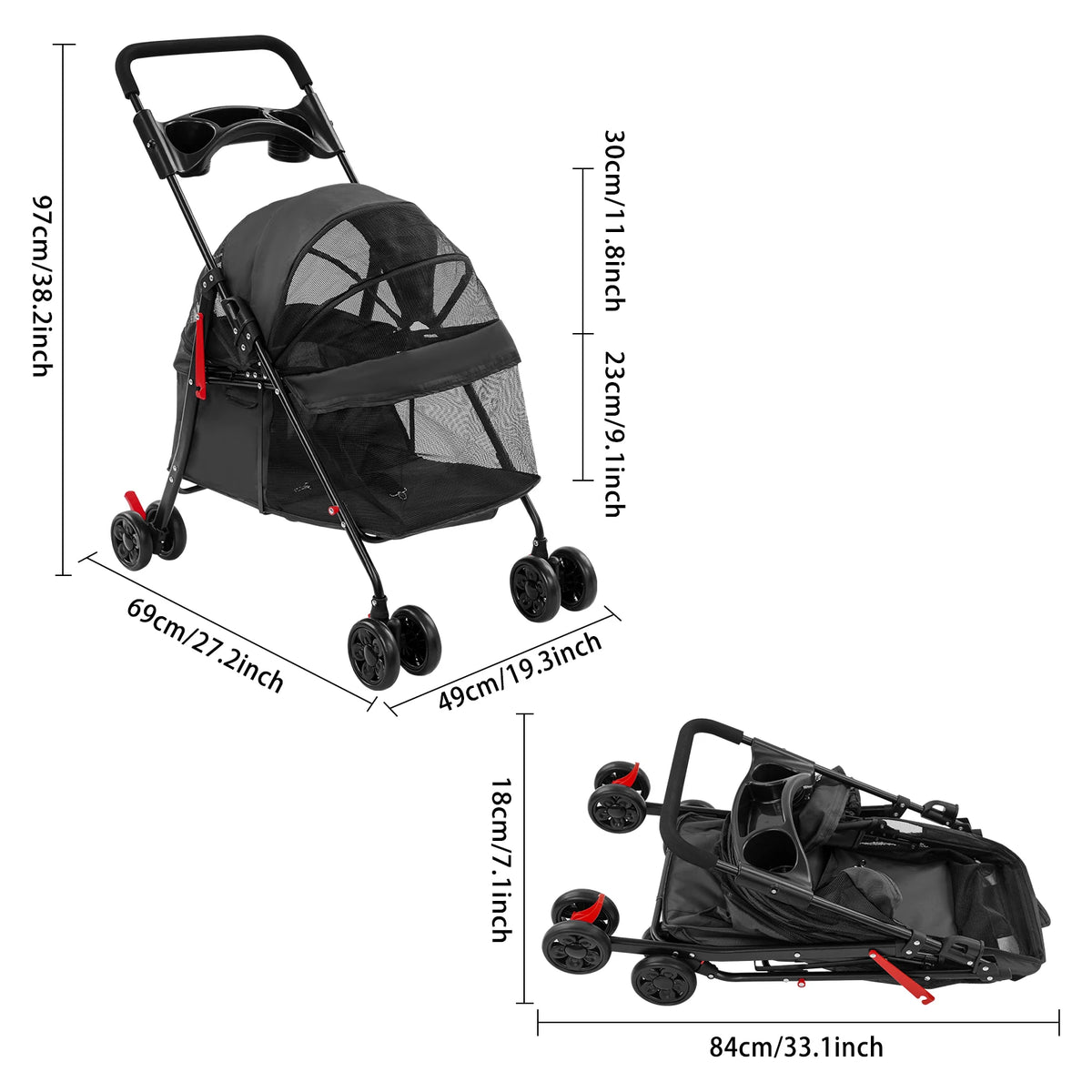 Bymaocar Lightweight Foldable Pet Stroller For Dogs And Cats