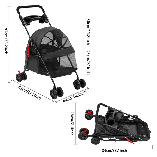 Bymaocar Lightweight Foldable Pet Stroller For Dogs And Cats