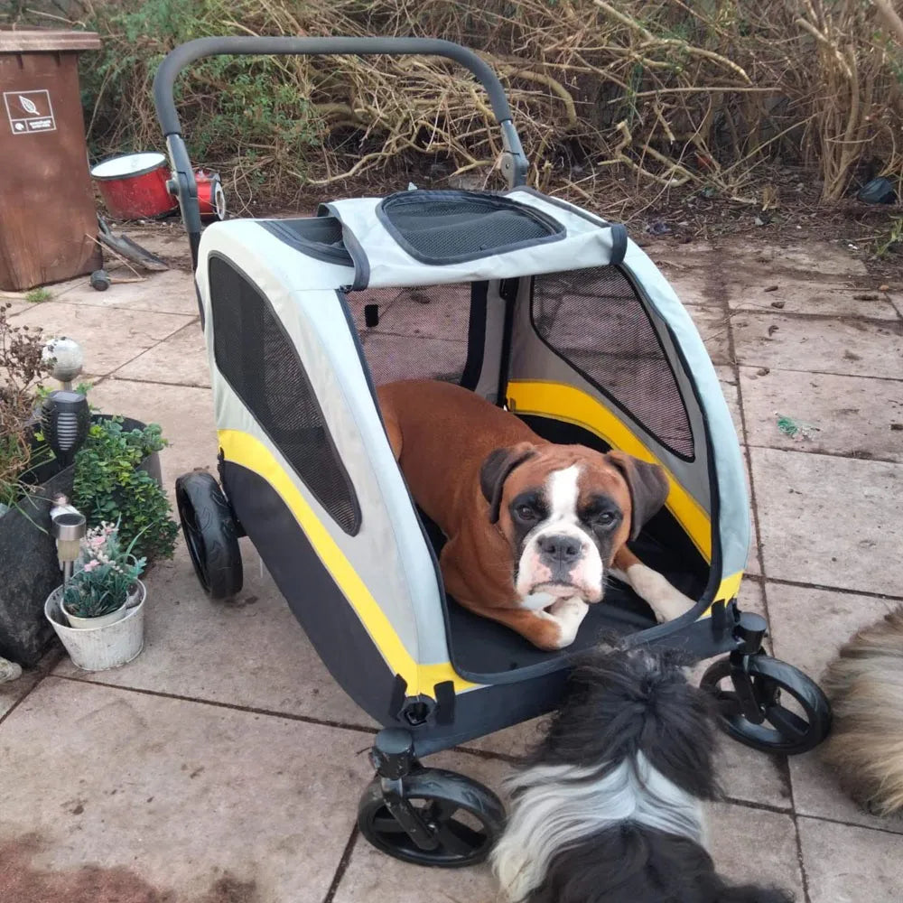 Foldable Four Wheel Pet Stroller Breathable Metal Dog Jogger