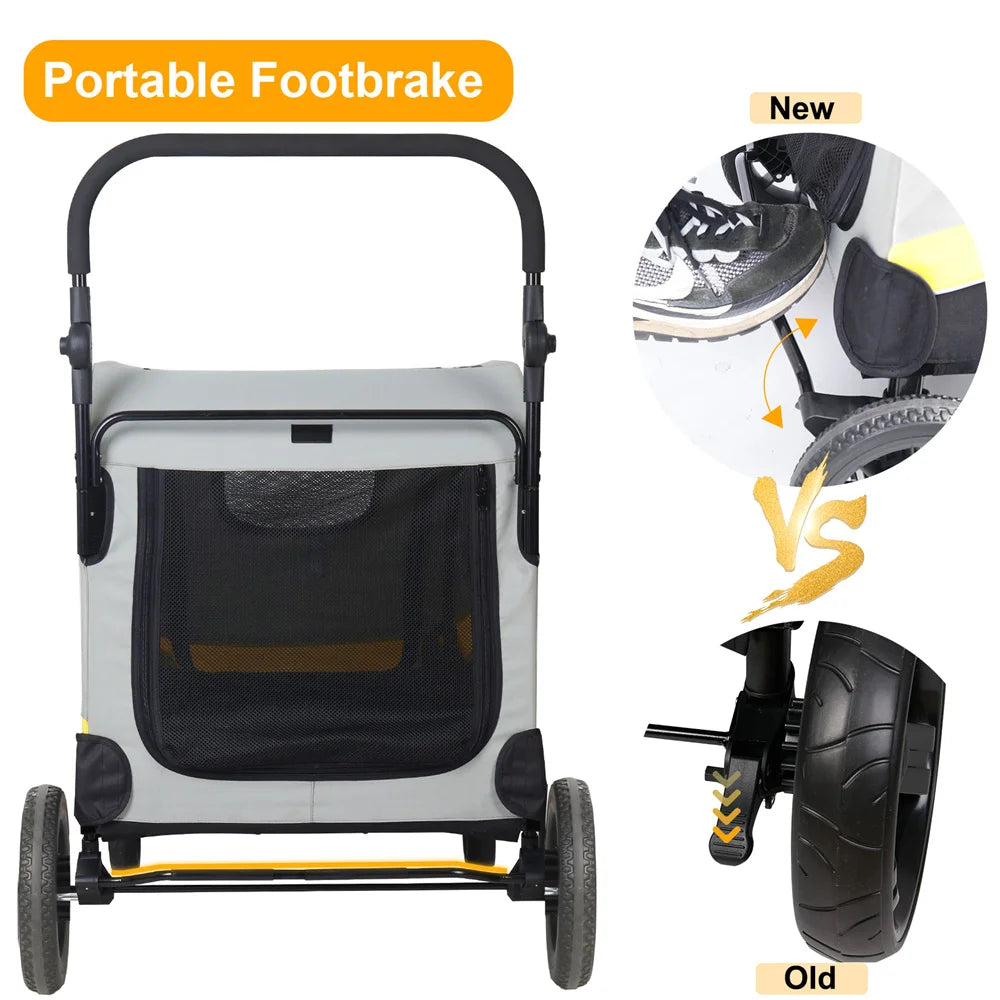 Foldable Four Wheel Pet Stroller Breathable Metal Dog Jogger