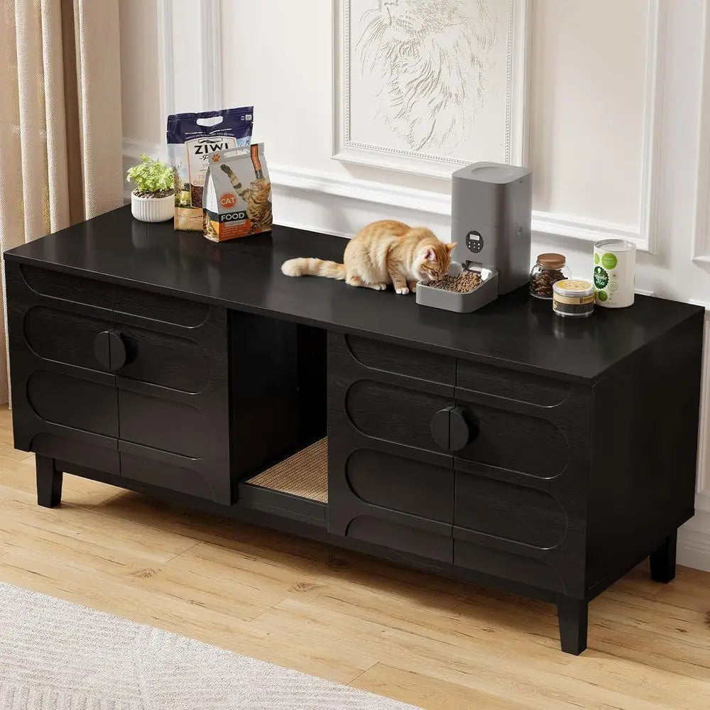 Onbrill Double Cabinet Cat Litter Box Enclosure With Scratch Pad
