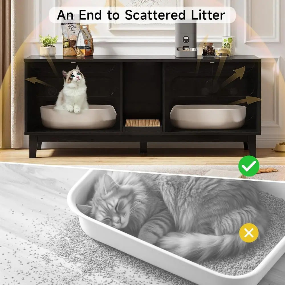 Onbrill Double Cabinet Cat Litter Box Enclosure With Scratch Pad